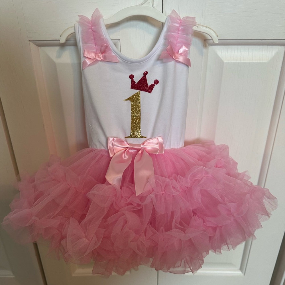Pink Tutu Dress with Gold and Pink Crown Design